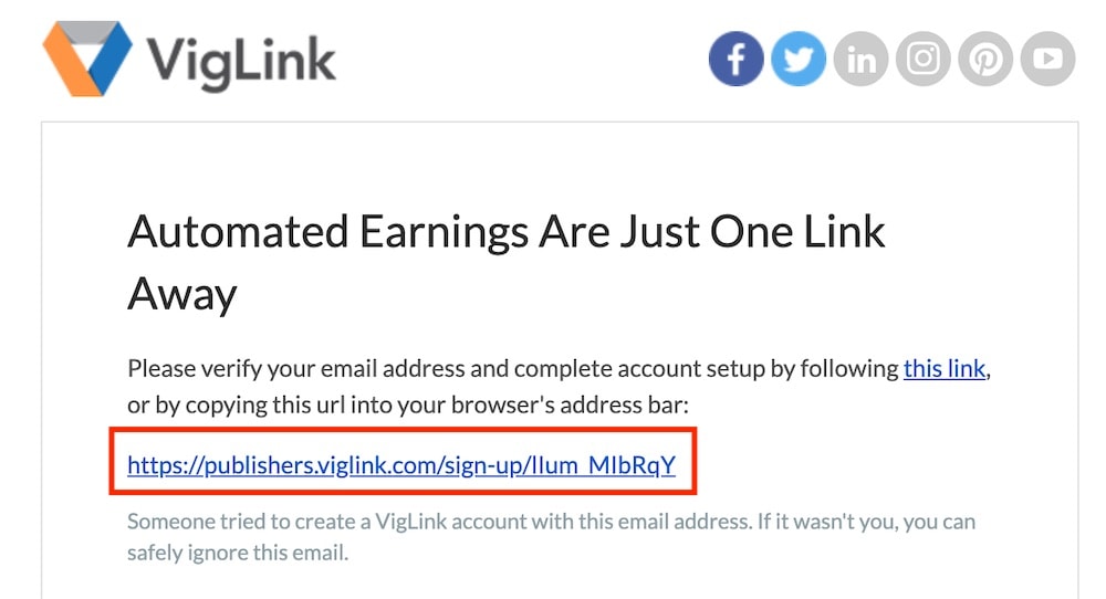 VigLinkの登録メール